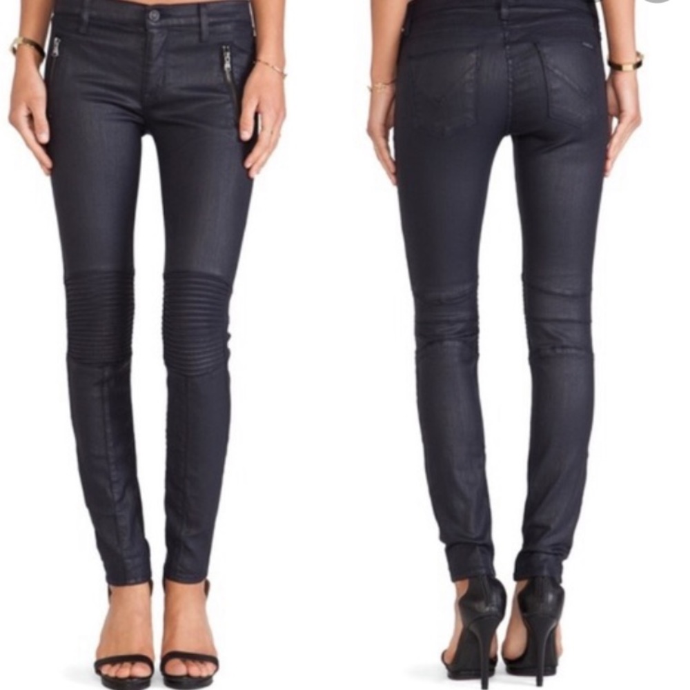 Hudson Coated Black/Blue Moto Pants
